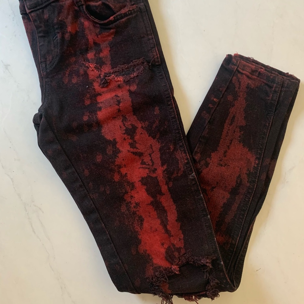 ZARA Red/Black Distressed Jeans - Picture 3 of 6